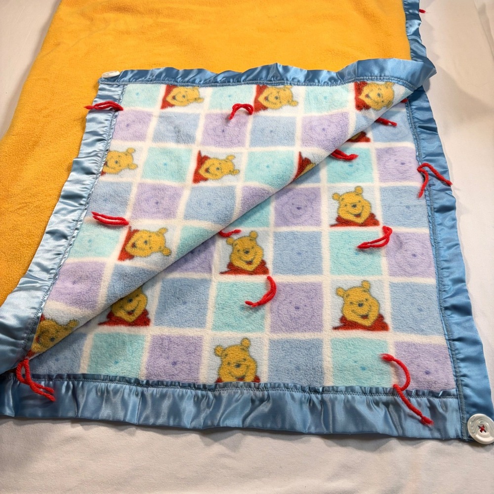 Disney Winnie the Pooh Baby Blanket Quilt Reversible Fleece Satin handmade
